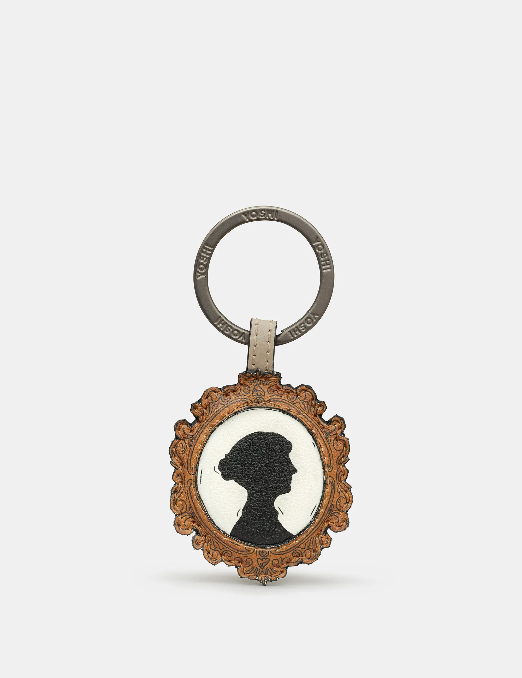 Jane Austen Bookworm Silhouette Warm Grey Leather Keyring