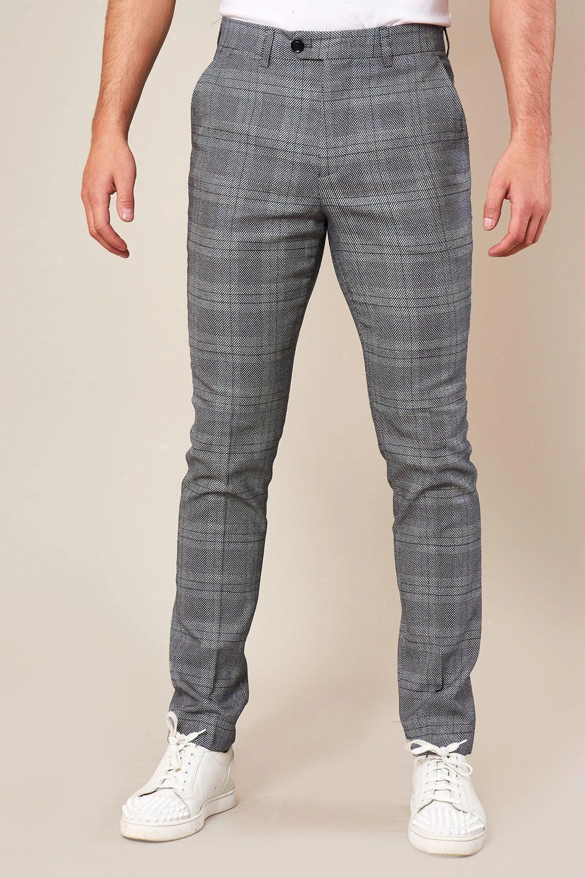 JERRY - Skinny Fit Grey Check Trousers