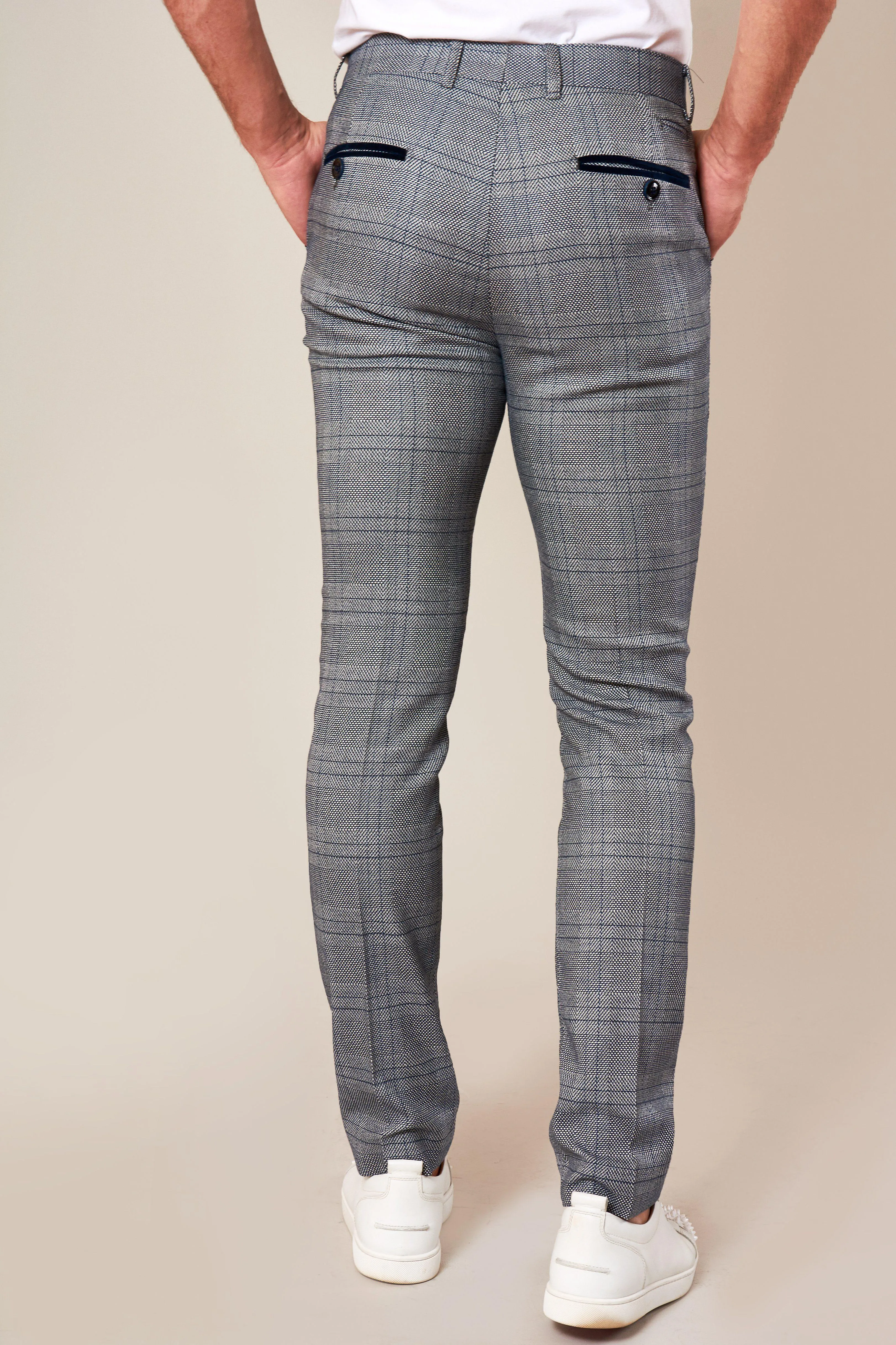 JERRY - Skinny Fit Grey Check Trousers