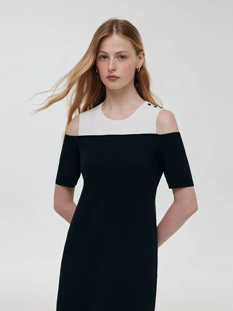 Knitted Cold Shoulder Women Mini Dress