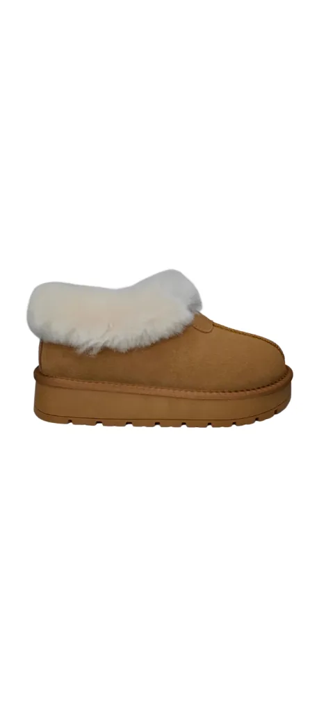 Ladies Yukon Bedroom Slippers/Shoes Chestnut Leather Shearling Kingston Warm