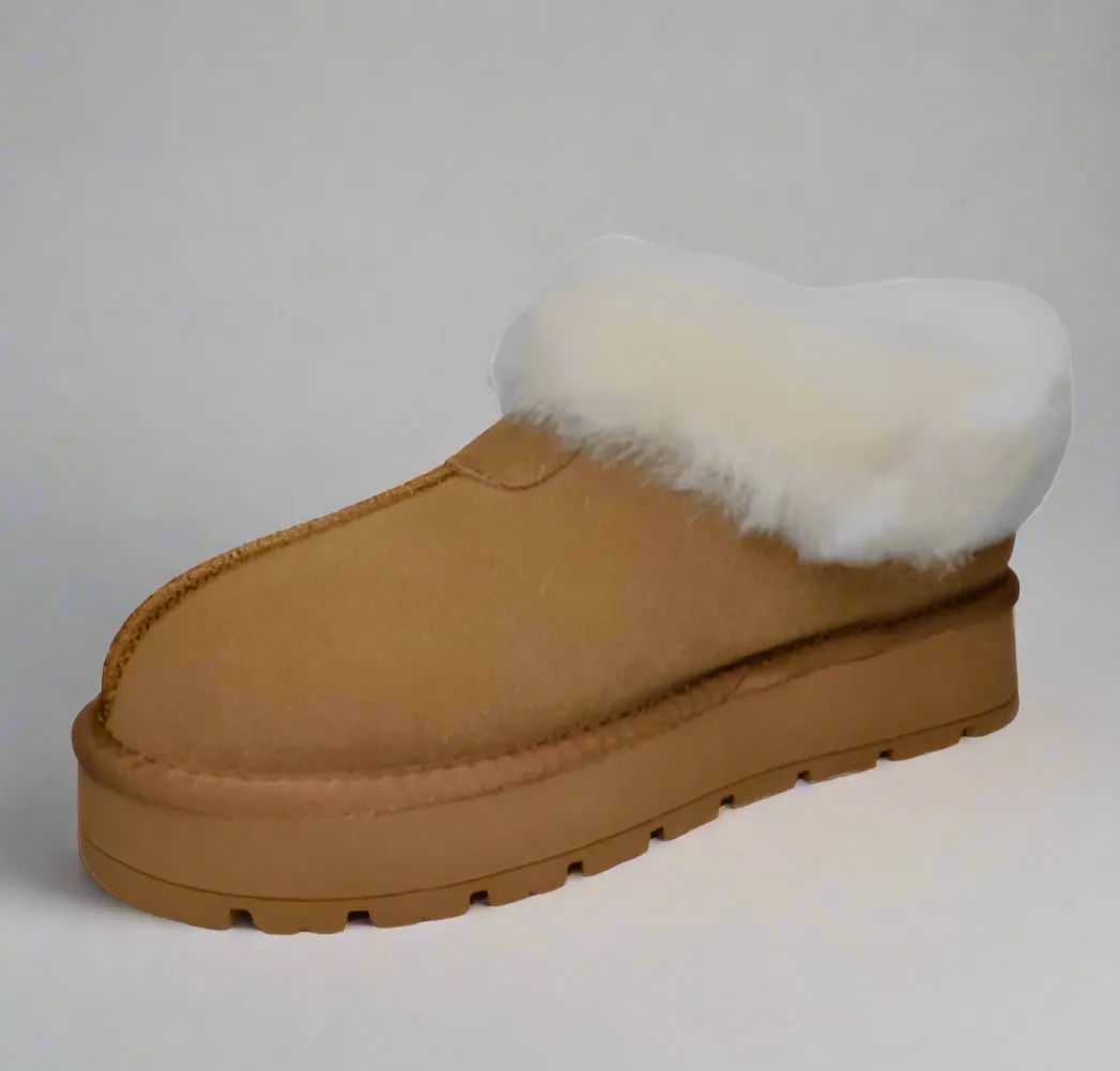 Ladies Yukon Bedroom Slippers/Shoes Chestnut Leather Shearling Kingston Warm