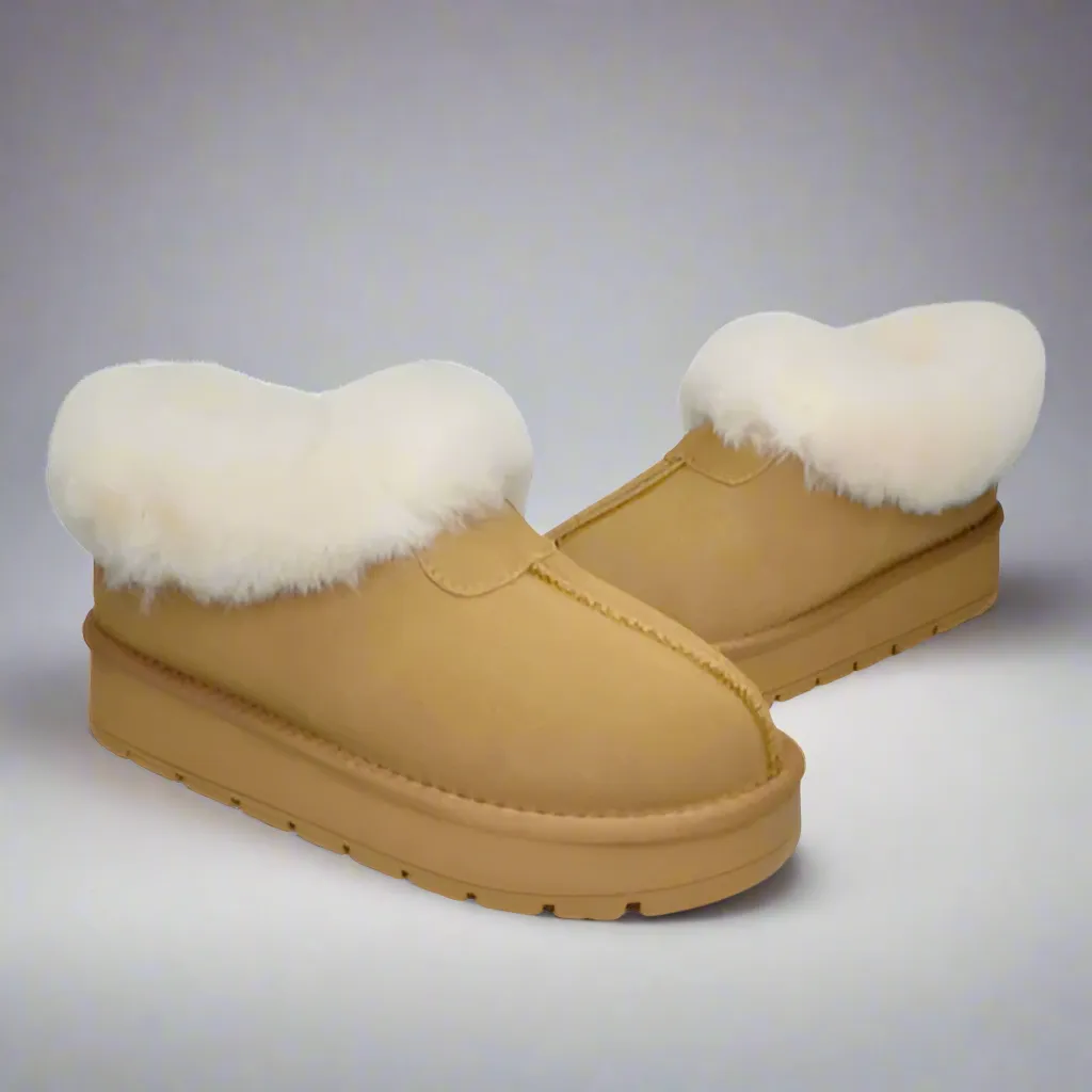 Ladies Yukon Bedroom Slippers/Shoes Chestnut Leather Shearling Kingston Warm