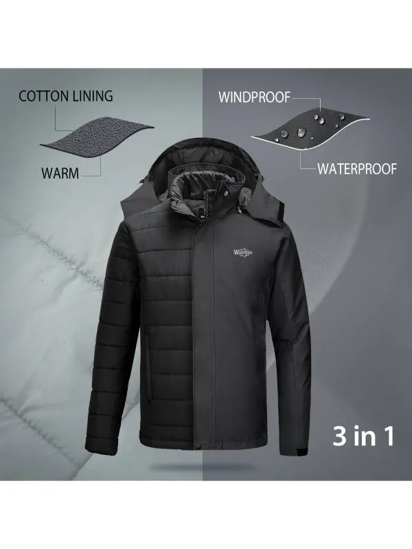 Men's 3-in-1 Ski Jacket Hooded Waterproof Warm Winter Coat Alpine III