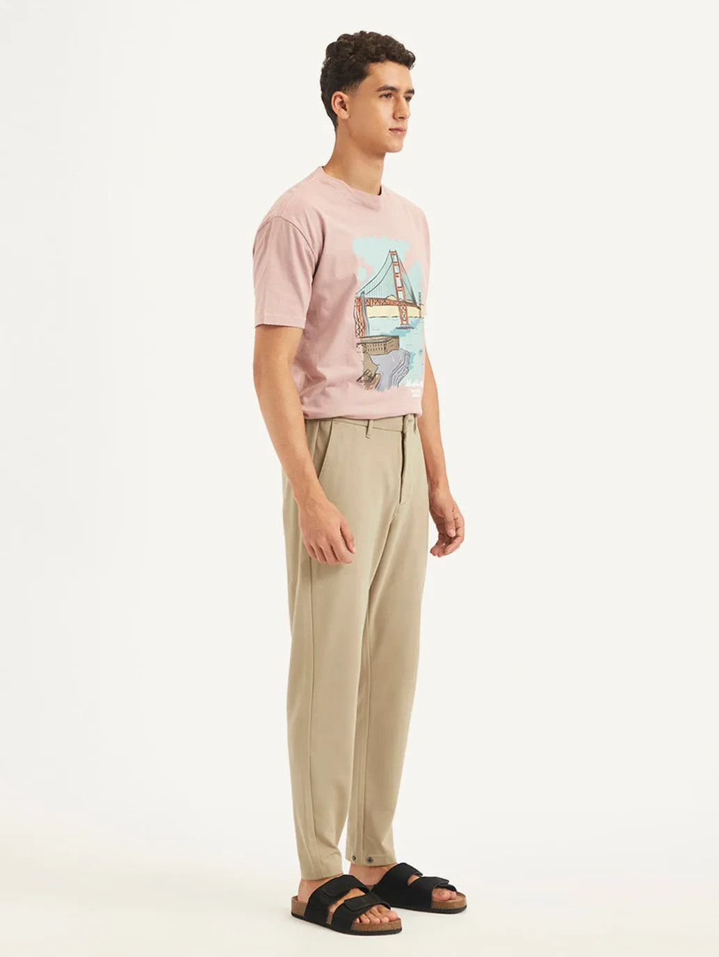 Men's Beige Regular Fit Trousers