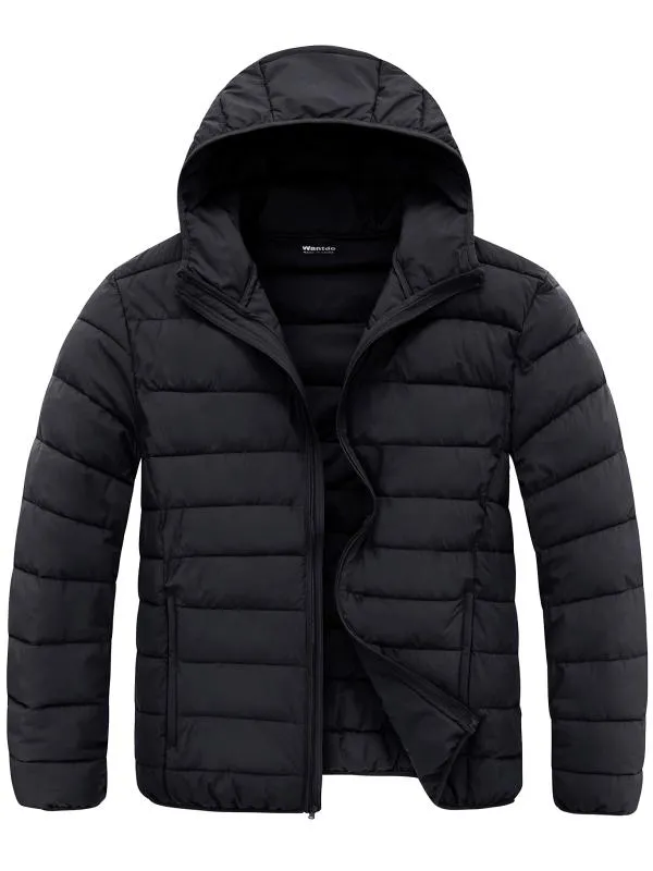 Men's Big and Tall Lightweight Puffer Jacket Plus Size Quilted Warm Winter Coat with Hood Recycled Fabric