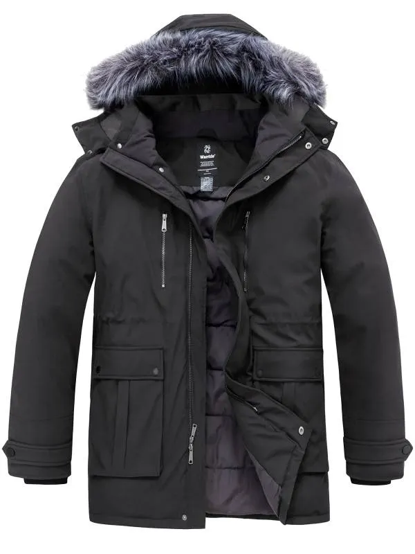 Men's Big and Tall Long Puffer Jacket Winter Coat Warm Snow Parka Plus Size with Removable Fur Hood Eco Friendly Fabric