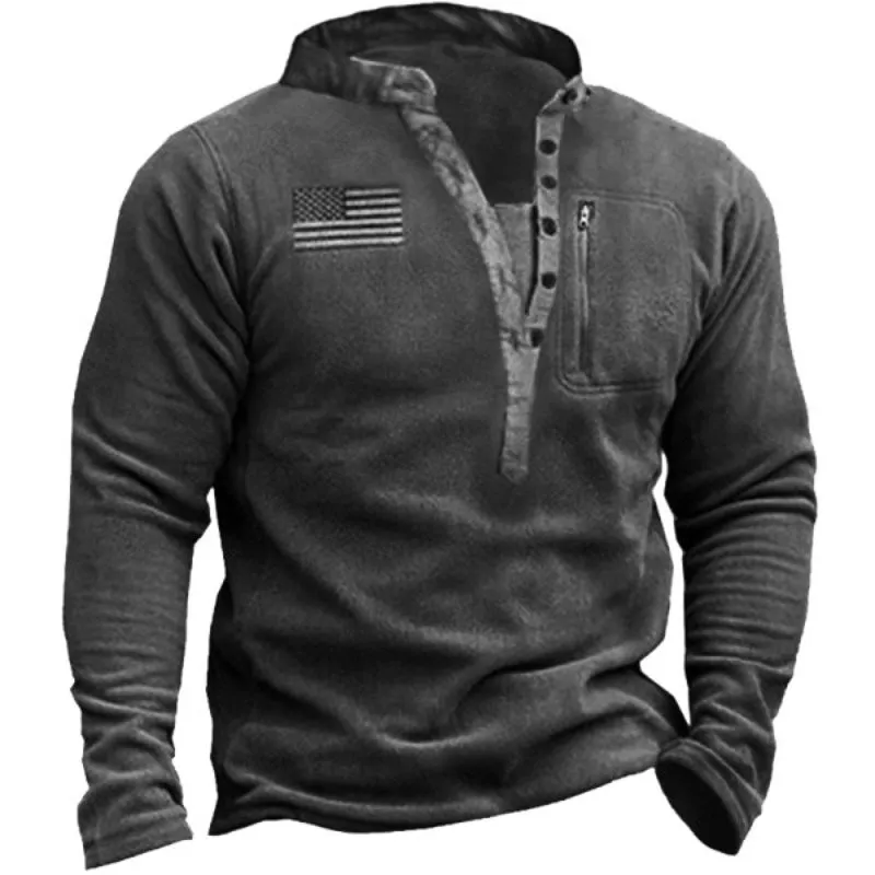 Men's Outdoor Fleece Warm Henry Collar Printed Sweatshirt