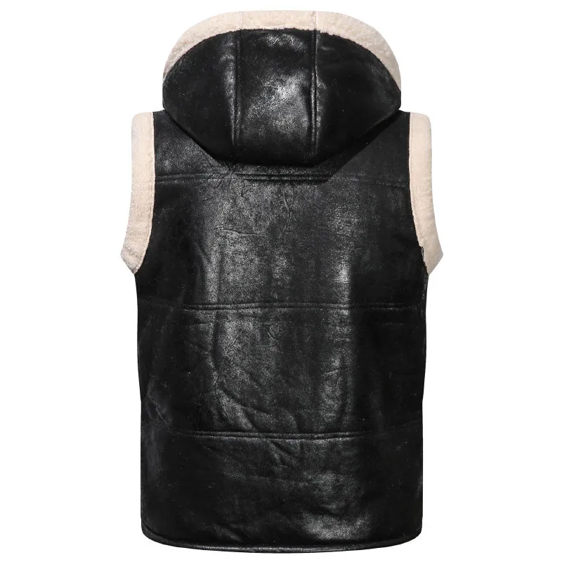 Men's Winter Casual Hooded Warm Jacket Lamb Fleece Vest