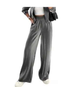 Metallic Dark Grey Wid Leg Trousers