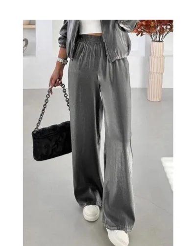 Metallic Dark Grey Wid Leg Trousers