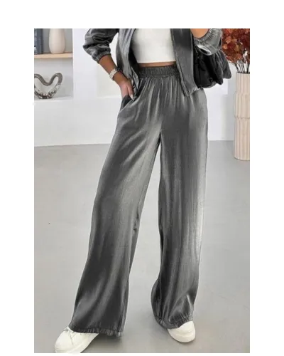 Metallic Dark Grey Wid Leg Trousers