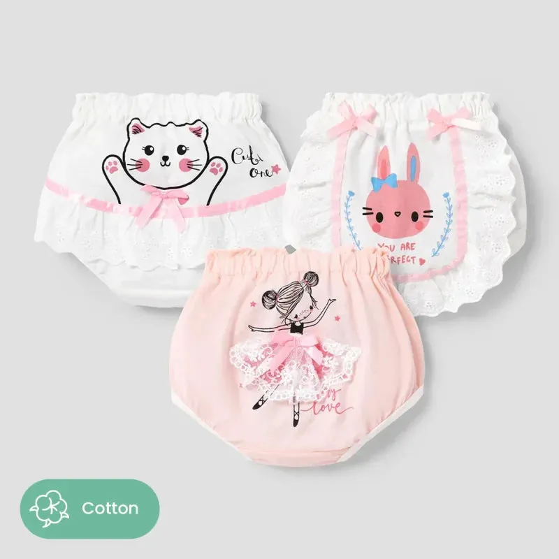 PatPat Girls' Sweet 3D Animal Pattern Underwear Set