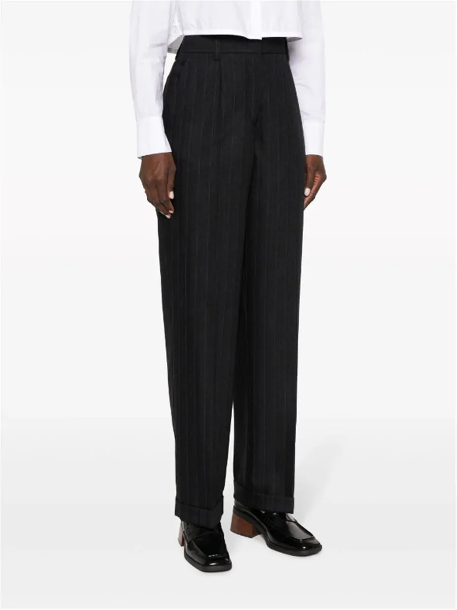 PINSTRIPE HERRINGBONE WOOL TROUSERS