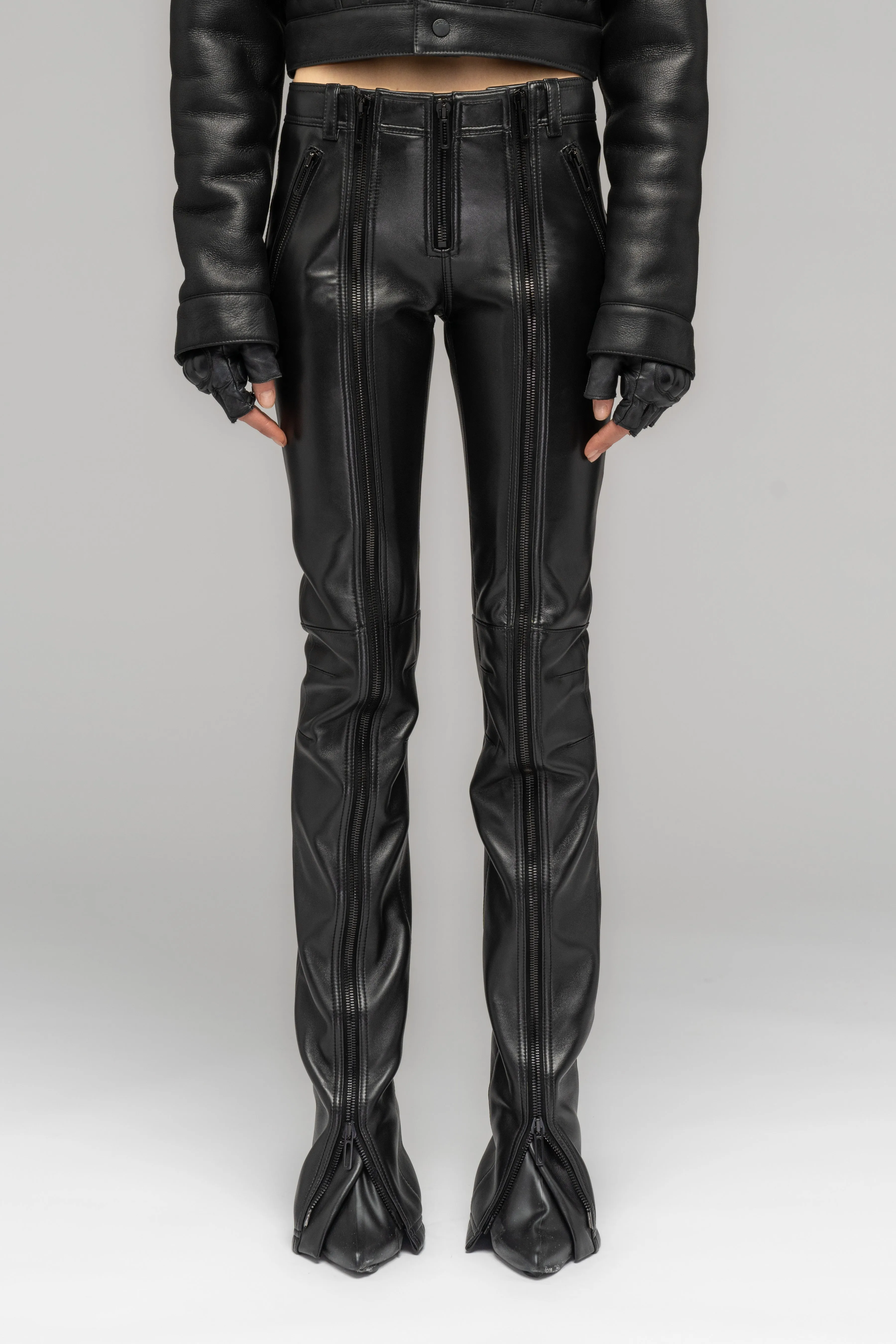 "SINGULAR" LEATHER ZIP TROUSERS