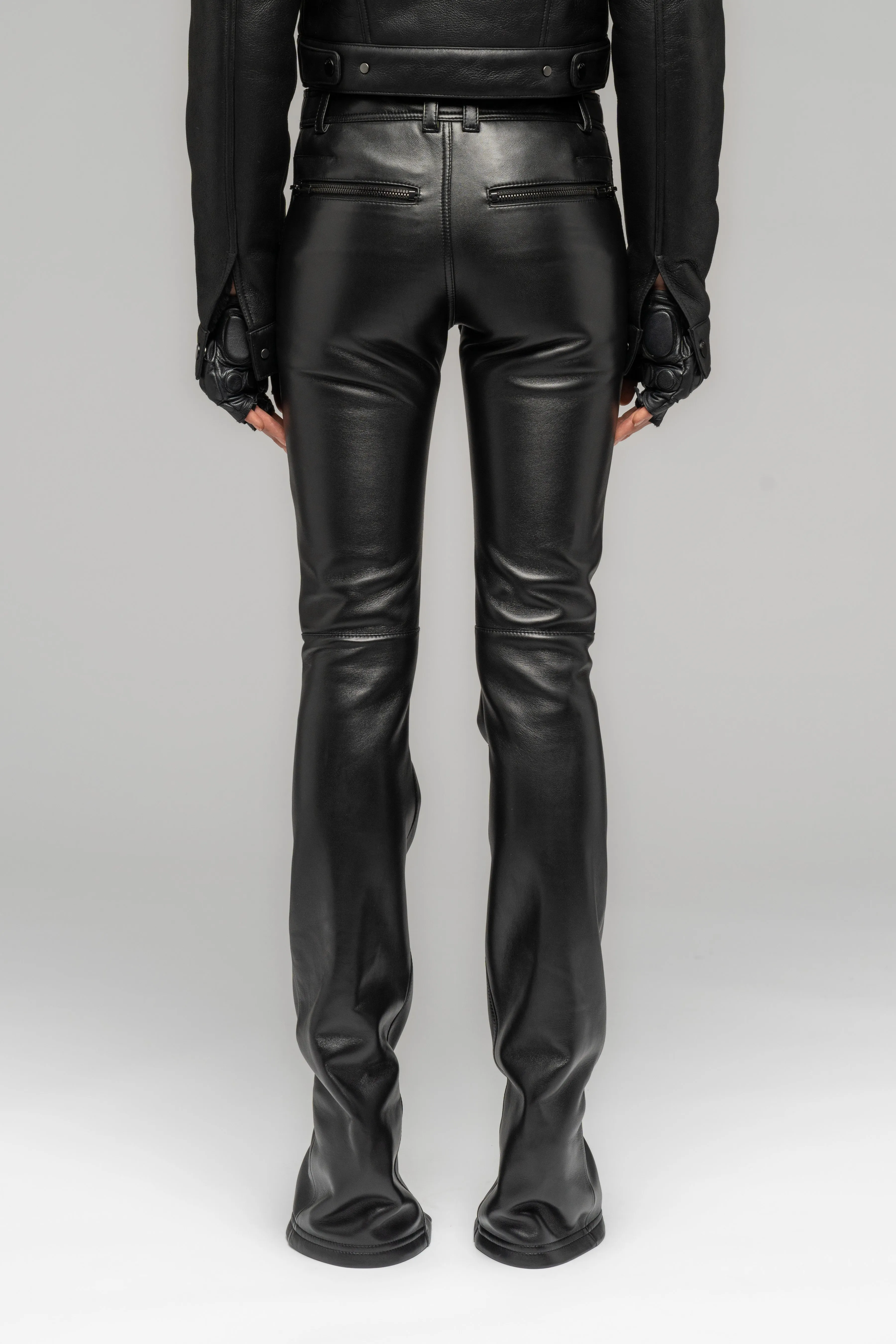 "SINGULAR" LEATHER ZIP TROUSERS