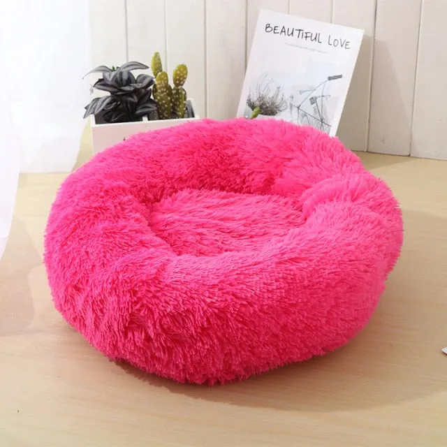 Round Warm Sofa Cushion Soft Long Plush Pets Bed