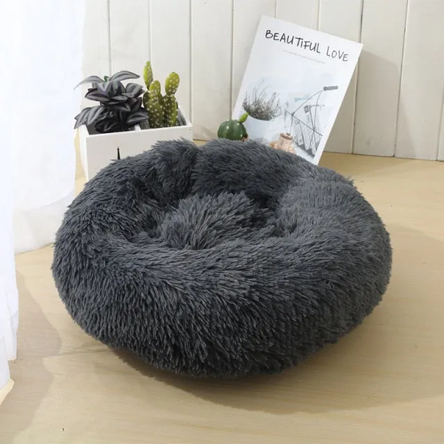 Round Warm Sofa Cushion Soft Long Plush Pets Bed