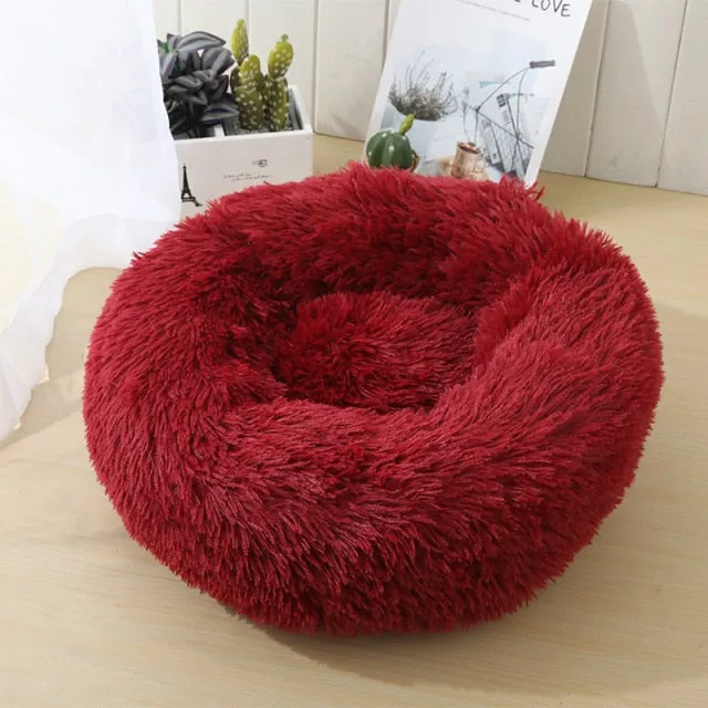 Round Warm Sofa Cushion Soft Long Plush Pets Bed