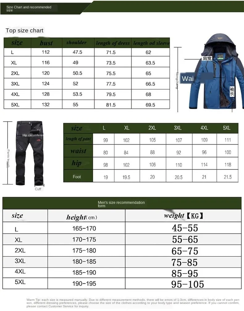 Ski Suit Great for Skiing and Snowboarding Warm Waterproof Windproof Fleece Jacket pant Winter Snow Suit Male