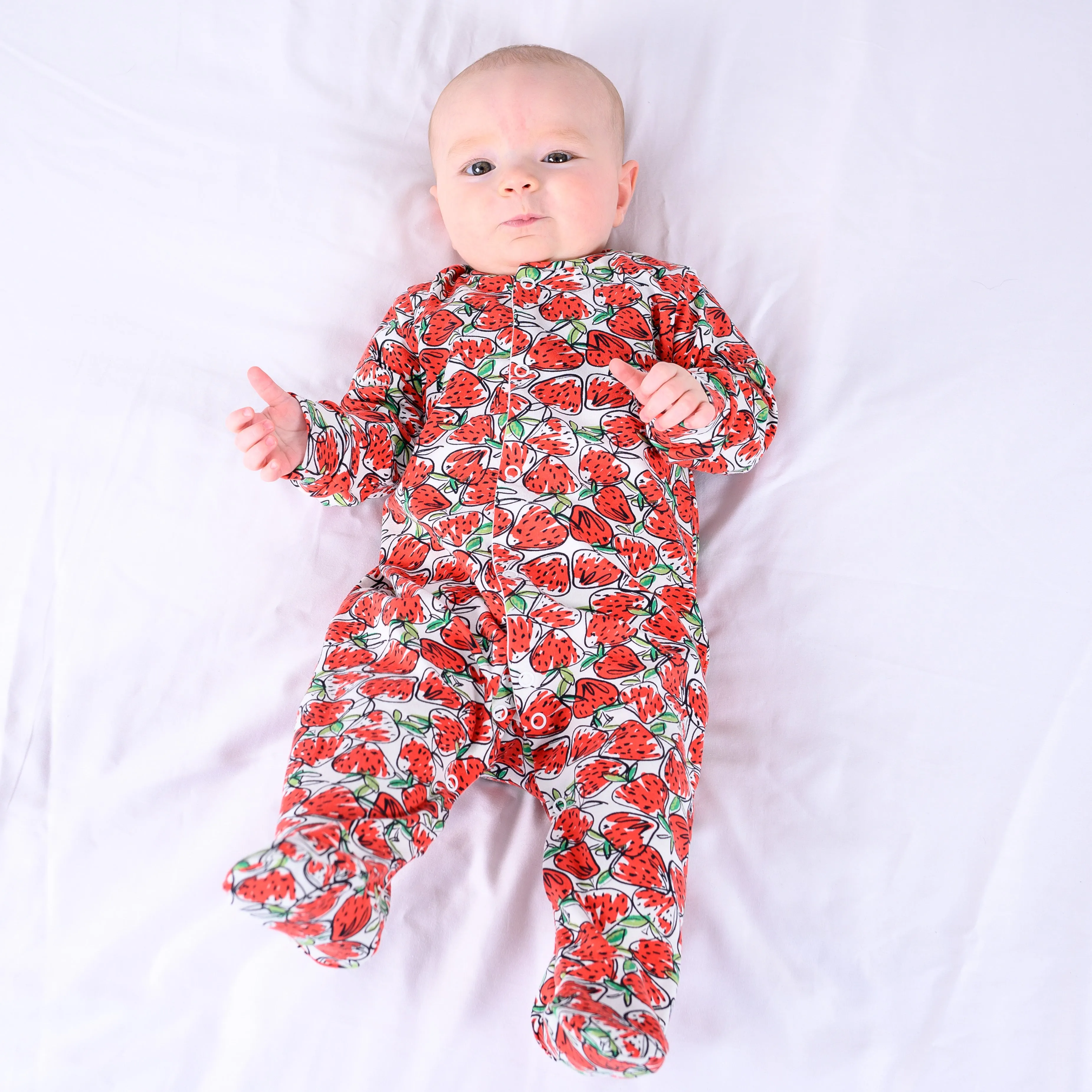 Strawberry print cotton sleepsuit