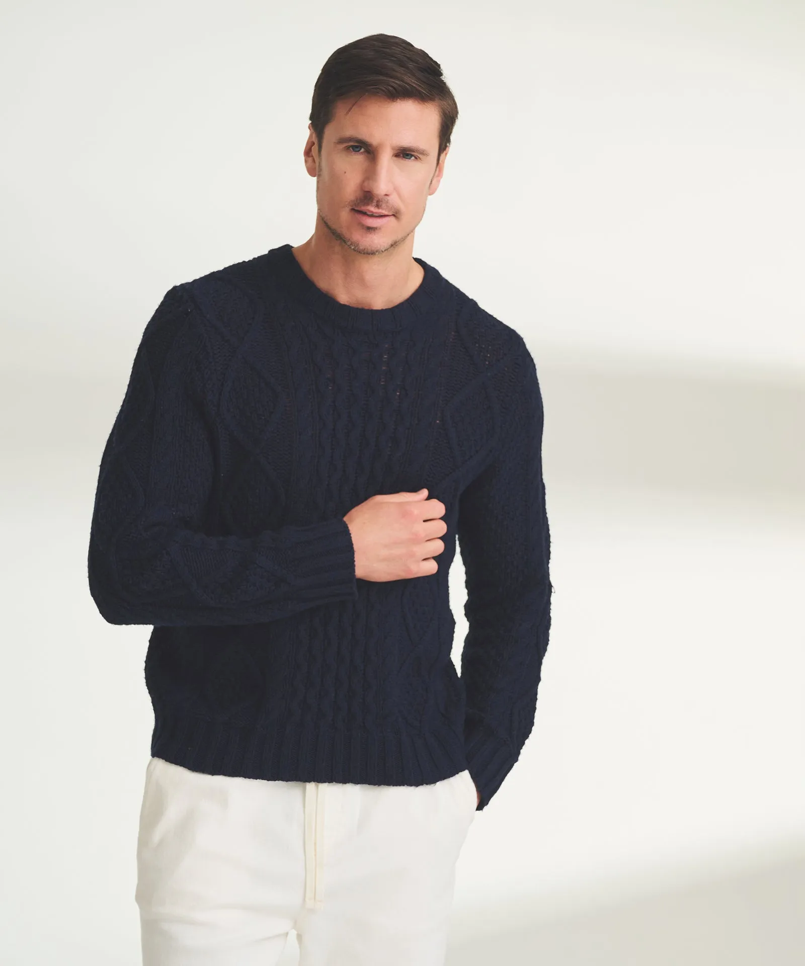 Textured Cotton Cable Crewneck