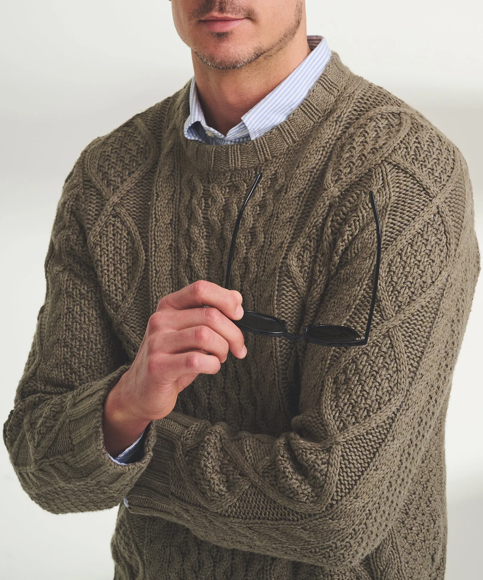 Textured Cotton Cable Crewneck