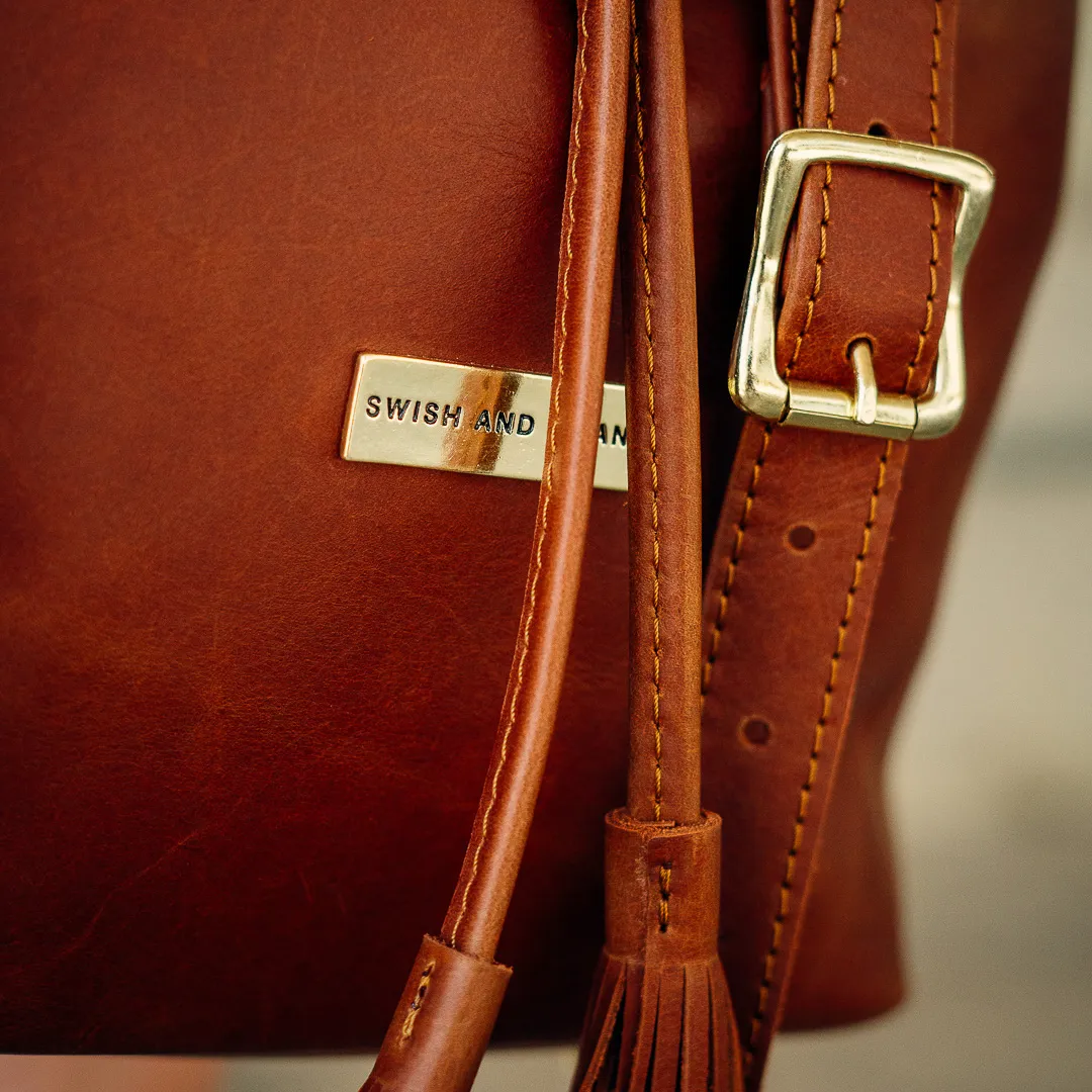 The Genuine Leather Drawstring Bag- Warm Tan