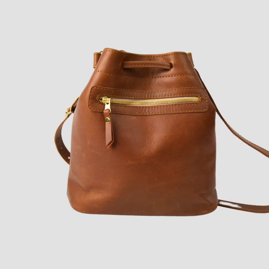 The Genuine Leather Drawstring Bag- Warm Tan