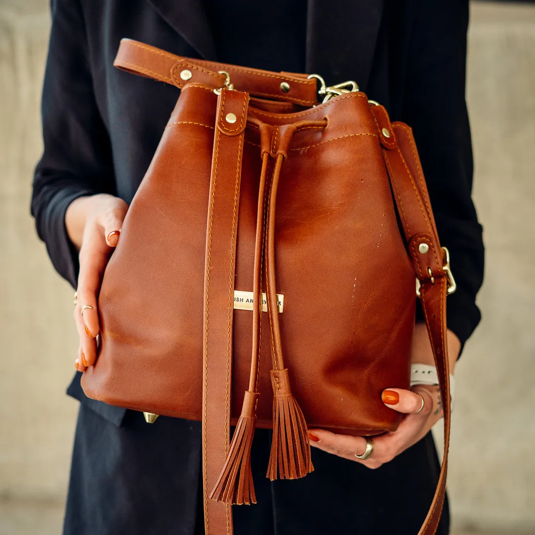 The Genuine Leather Drawstring Bag- Warm Tan