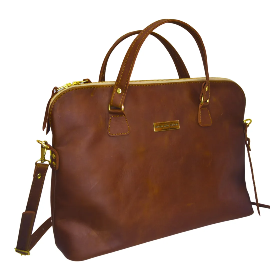 The Slim Ladies Leather Briefcase - Warm Tan