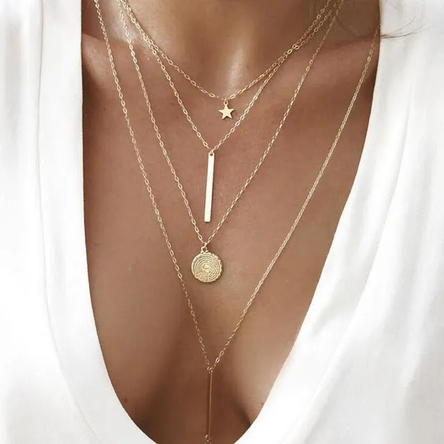 Vintage Multilayer Crystal Pendant  Women Necklace