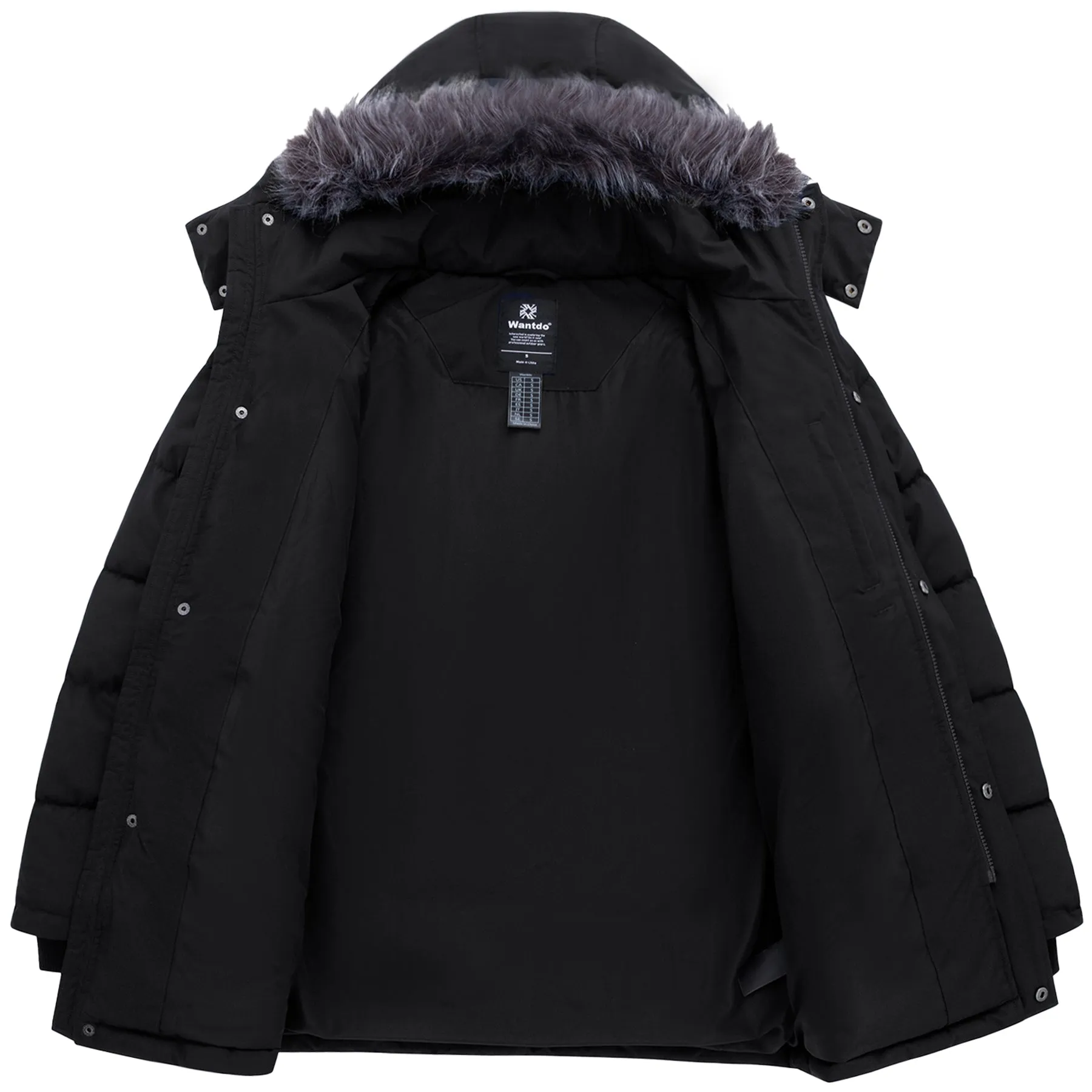 Wantdo Men's Thicken Winter Coat Mid-length Puffer Winter Parka Jacket with Detachable Hood