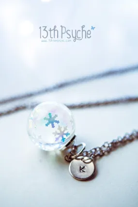 Winter inspired snowflake resin ball necklace