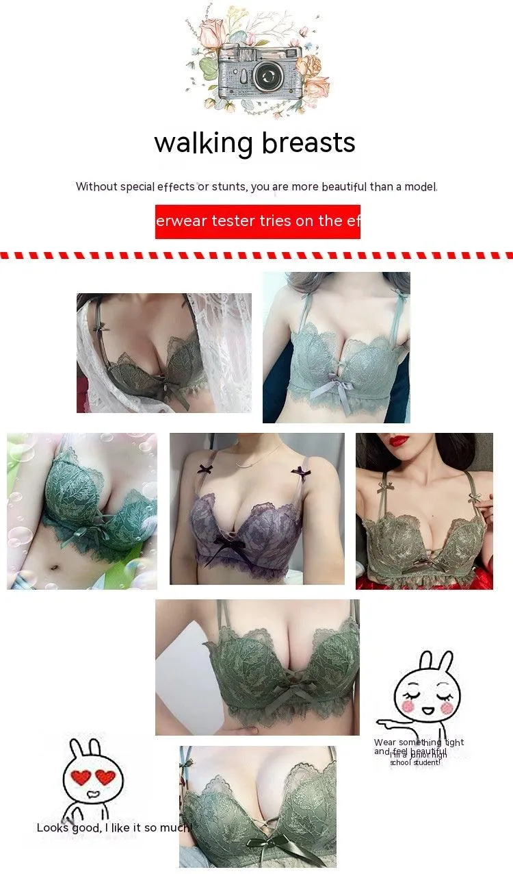 Women's Lace Underwear Petals Upper Support Adjustable Back Shaping Bra Set