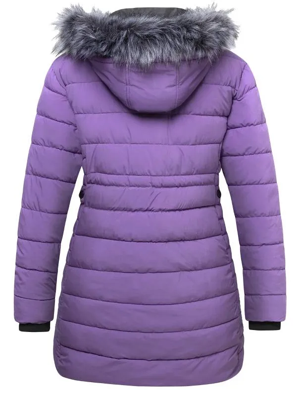 Women's Plus Size Puffer Coat Warm Winter Parka Jacket with Removable Fur Hood Recycled Polyester Fabric