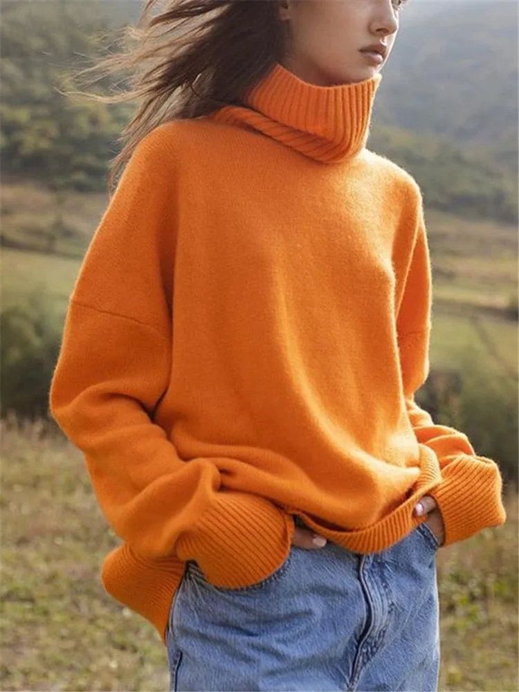 WYWM Turtle Neck Cashmere Sweater Women Korean Style Loose Warm Knitted Pullover 2021 Winter Outwear Lazy Oaf Female Jumpers